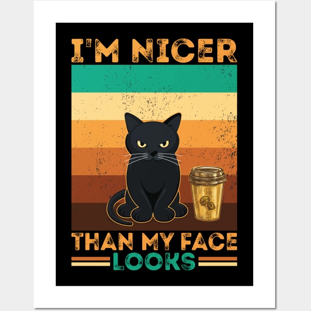 Introvert Coffee Cat I'm nicer than my face looks Wall Art by TeeTypo